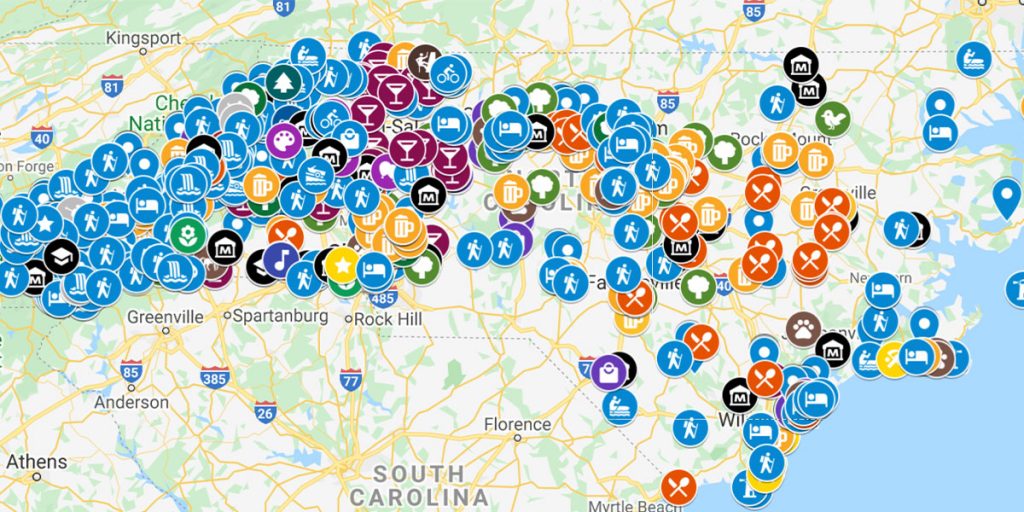 North Carolina Travel Map Locations by NC Tripping Map Created via Google Maps