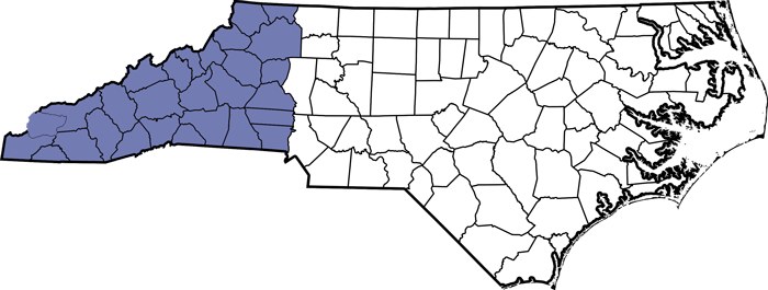 Map of North Carolina highlighting Western North Carolina