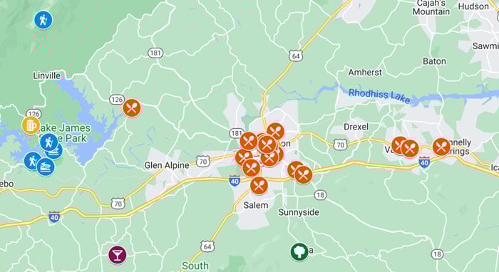 Map of Morganton NC Restaurants