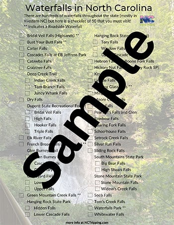 Sample Page of Waterfalls in NC Printable PDF