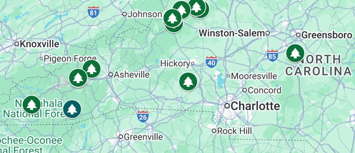 Map of Christmas Tree Farms in North Carolina