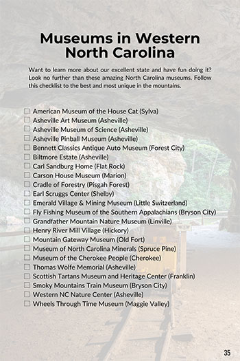 NC Mountain Towns Book by NC Tripping Example Page Museums in Western NC