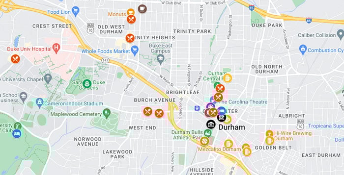 Breakfast in Durham NC Map