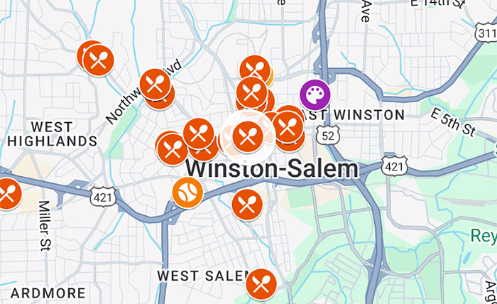 Map of Winston Salem Restuarants Image Map Created with Google Maps