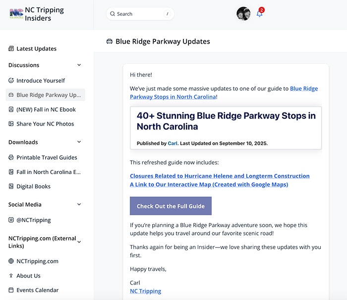 NC Tripping Insider Dashboard Updates