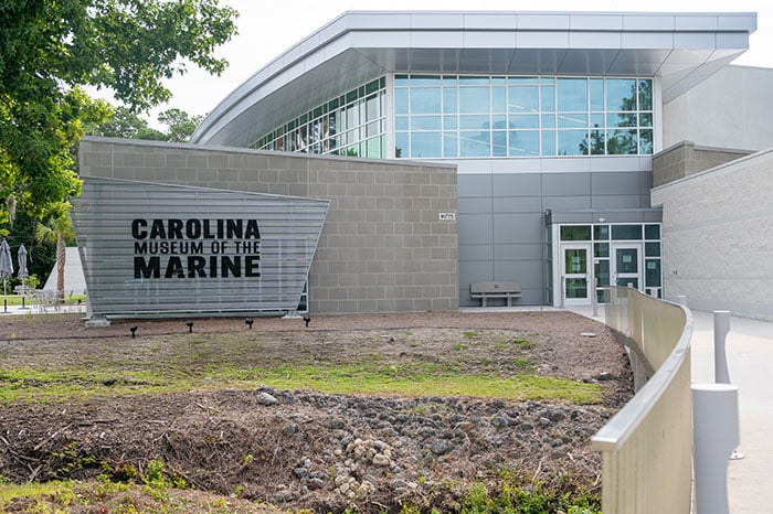 This Image shows the front entrance of the Carolina Museum of the Marine in Jacksonville, NC.